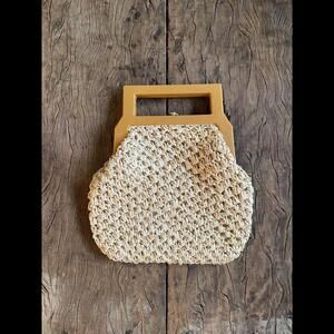 Vintage La Regale Hong Kong MCM Art Deco Woven Faux Straw Top Handle Handbag EUC